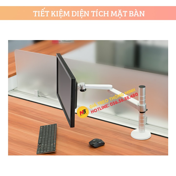 Giá treo / giá đỡ màn hình máy tính OA3S (gắn bàn) 17 inch - 27 inch - Xoay 360 độ - Màu Bạc Trắng - Chất Liệu Hợp Kim