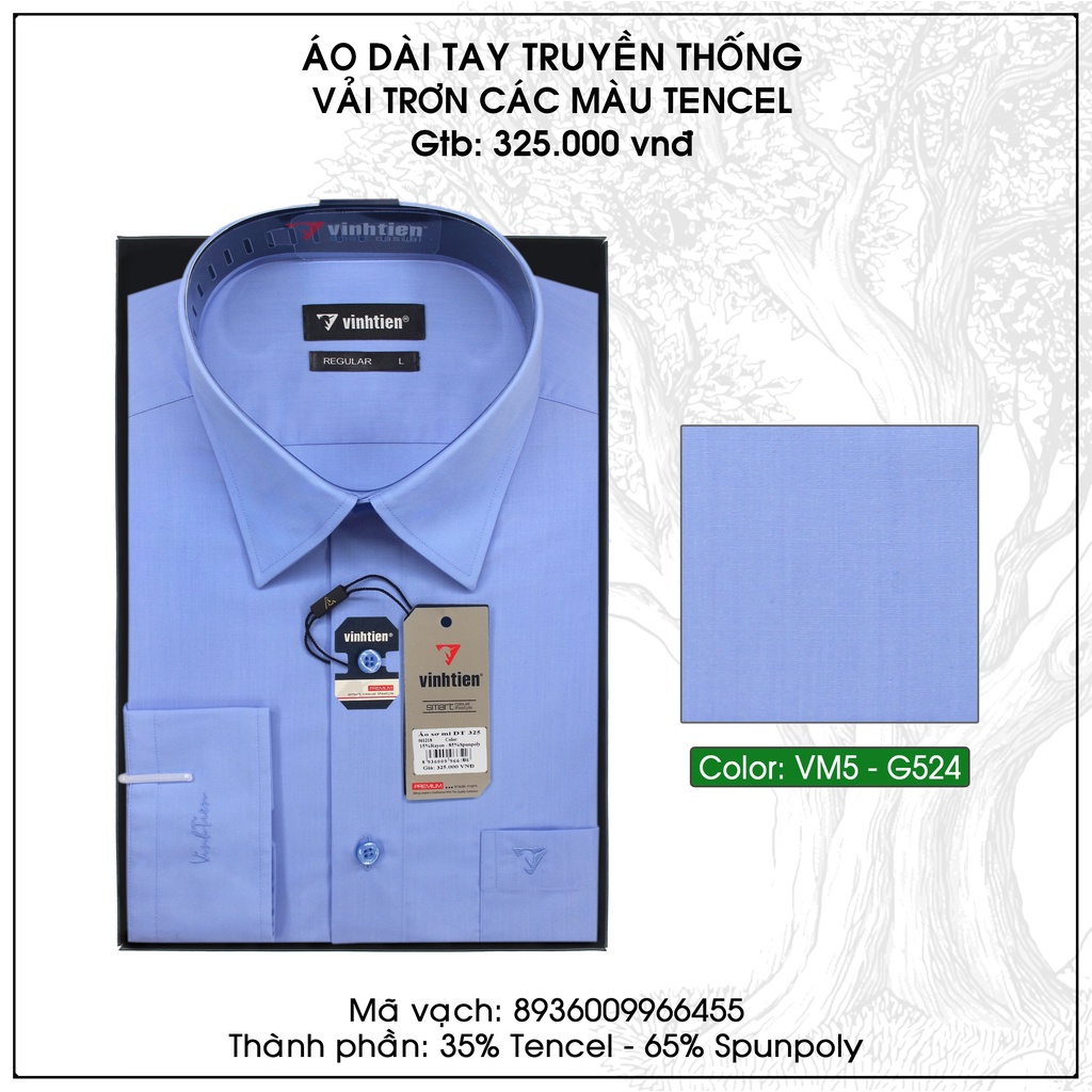 Áo Sơ Mi Dài Tay Màu Tencel-Spun Regular Fit 325 Vĩnh Tiến - VM5-G524