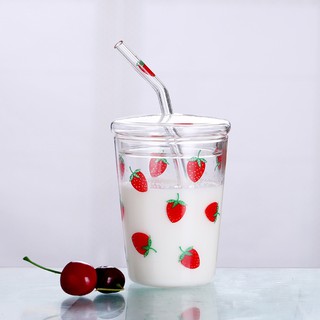 Cốc Thủy Tinh W&G Họa Tiết Hoa Nhỏ Chịu Nhiệt Cao Kiểu Hàn Quốc Kèm Ống Hút-350ML