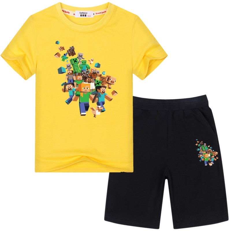 Bộ Áo Thun 2 Món &quot;Minecraft&quot; + Quần Short Cotton Cho Bé Trai