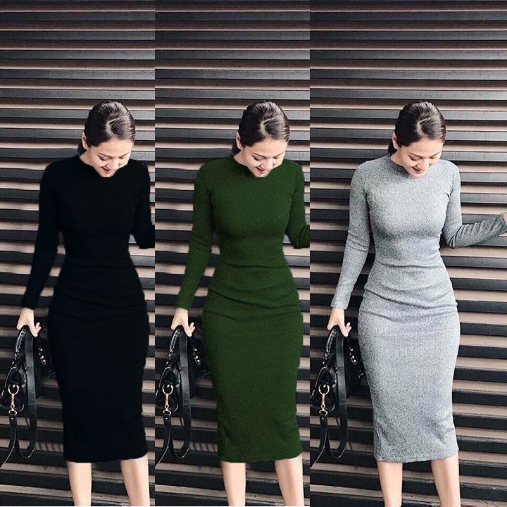 Váy body ✿ FREESHIP ✿ đầm nữ len tăm siêu tôn dáng tay dài DAM0015