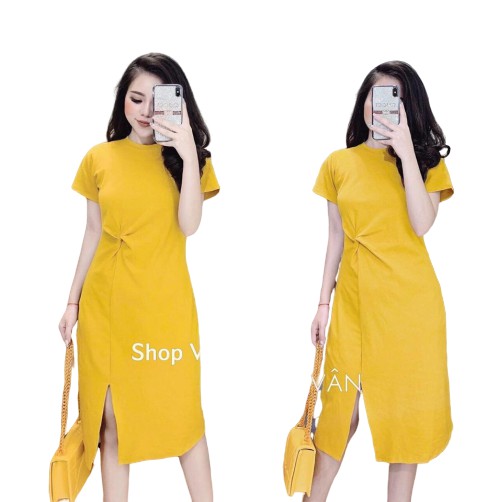 Đầm suông nữ Shynstores - váy xuông cotton xoắn eo cổ tròn vải đẹp form rộng freeship | BigBuy360 - bigbuy360.vn