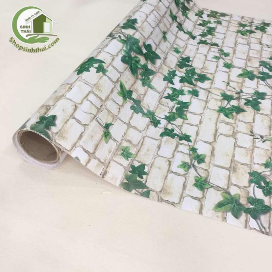 Giấy dán tường giả gạch 3d dây leo xanh,  có sẵn keo