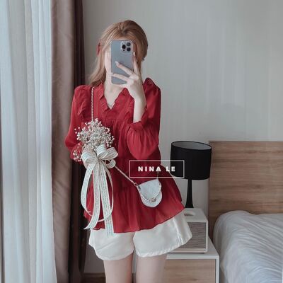 Áo đũi cổ bèo tầng xinh