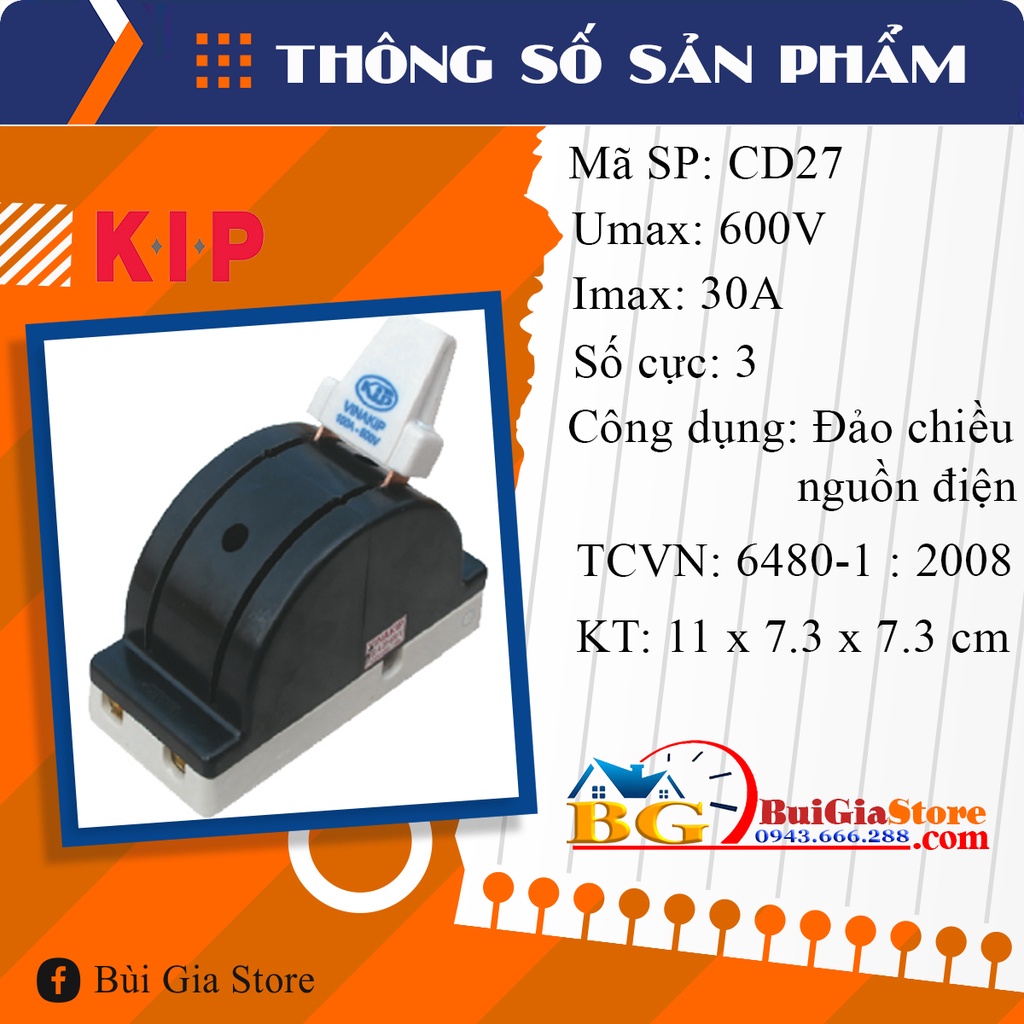 Cầu dao điện đảo chiều 3 pha 30A/600V - Vinakip