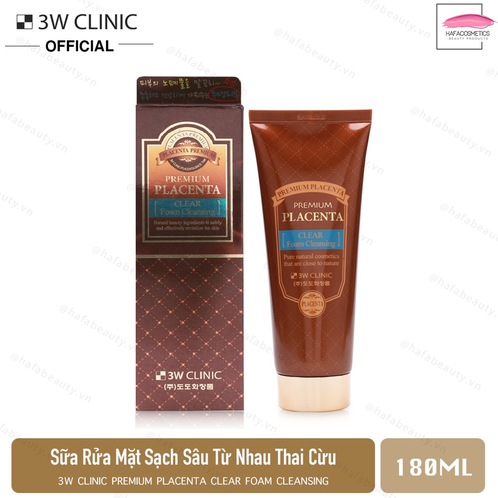 Sữa rửa mặt chiết xuất nhau thai cừu 3W Clinic Premium Placenta Clear Foam Cleansing 180ml - HAFA BEAUTY