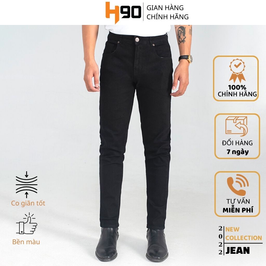 Quần Bò Nam H90 Đen Dáng Ôm Chất Liệu Jeans Cotton Co Giãn Không Bai Không Xù, Bền Màu TRJ008