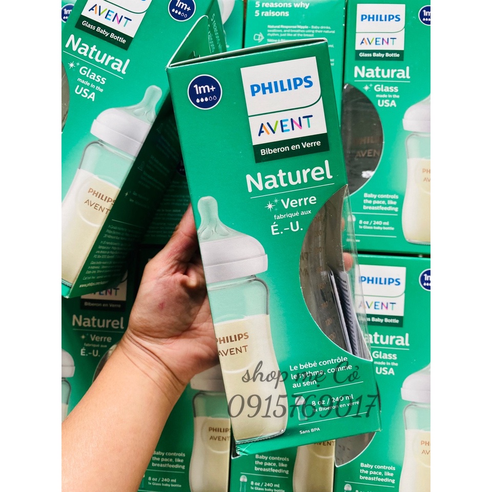 Bình sữa thủy tinh 240ml Philips Avent bản mới 2021-Nội địa Mỹ-Sản xuất tại Mỹ
