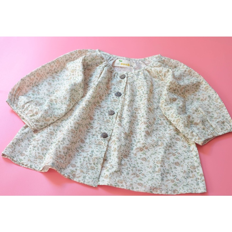 SALE Bộ bé gái áo hoa nhí vintage quần short/ bomber nâu Touch