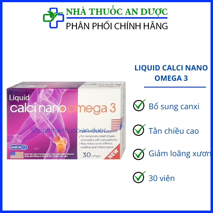 Viên uống Liquid Calci Nano Omega 3 hỗ trợ sức khoẻ xương khớp, phát triển chiều cao, ngừa loãng xương - Hộp 30 viên