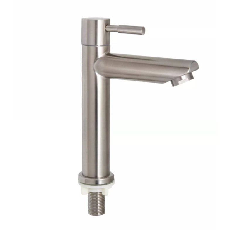 Vòi lavabo ống điếu xả lạnh chất liệu inox 304 MR-ISO208 cắm chậu -Loại cao 18 cm(Trắng bạc)