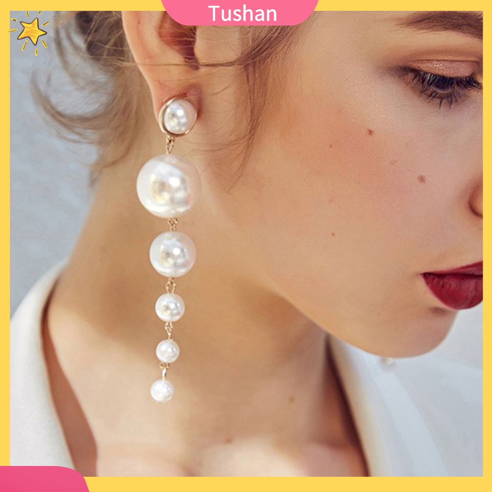 Khuyên Tai Dáng Dài Đính Ngọc Trai Nhân Tạo Thời Trang Cho Nữ