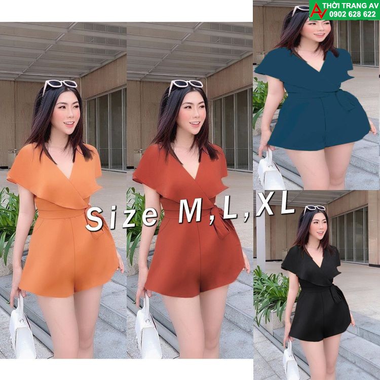 Jumsuit short - Đồ bay ngắn cổ V đắp chéo thắt nơ eo xinh xắn - AV6422