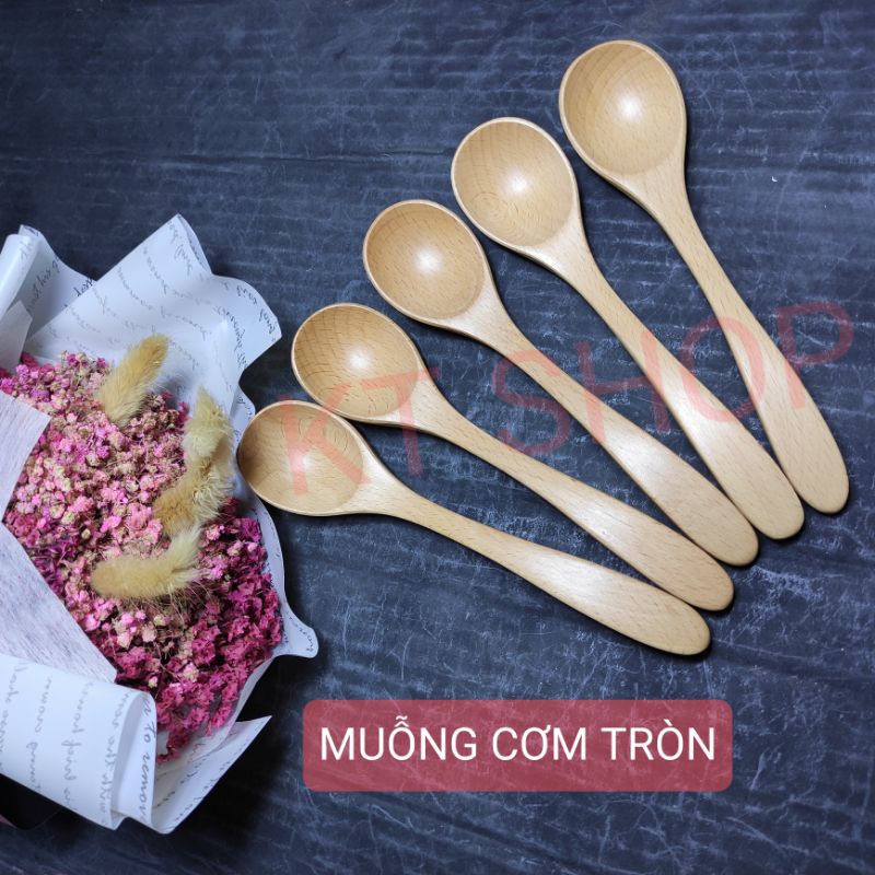 BỘ 5 MUỖNG (THÌA, MUI) BẰNG GỖ CAO SU 100% TỰ NHIÊN