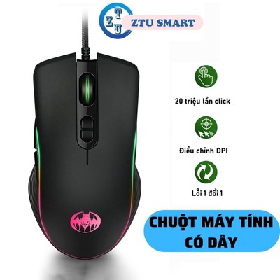 Chuột máy tính chơi game ZTU Smart GM20 bản có dây DPI 7200 thiết kế công thái học phù hợp cả gaming và văn phòng