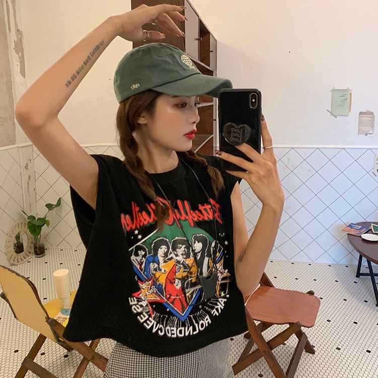 Jiashucheng Áo Thun Sát Nách Dáng Rộng In Họa Tiết Kiểu Retro Thời Trang Mùa Hè