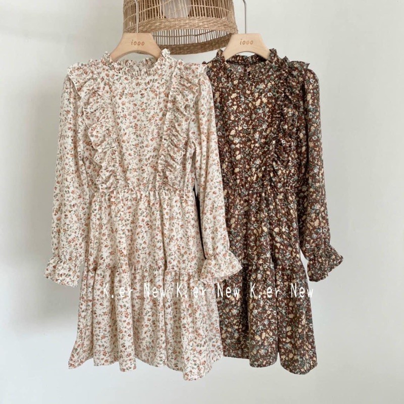 Váy hoa Loli nhún bèo Vintage/Đầm hoa Chiffon nhún bèo xinh xắn(Ker.) | BigBuy360 - bigbuy360.vn