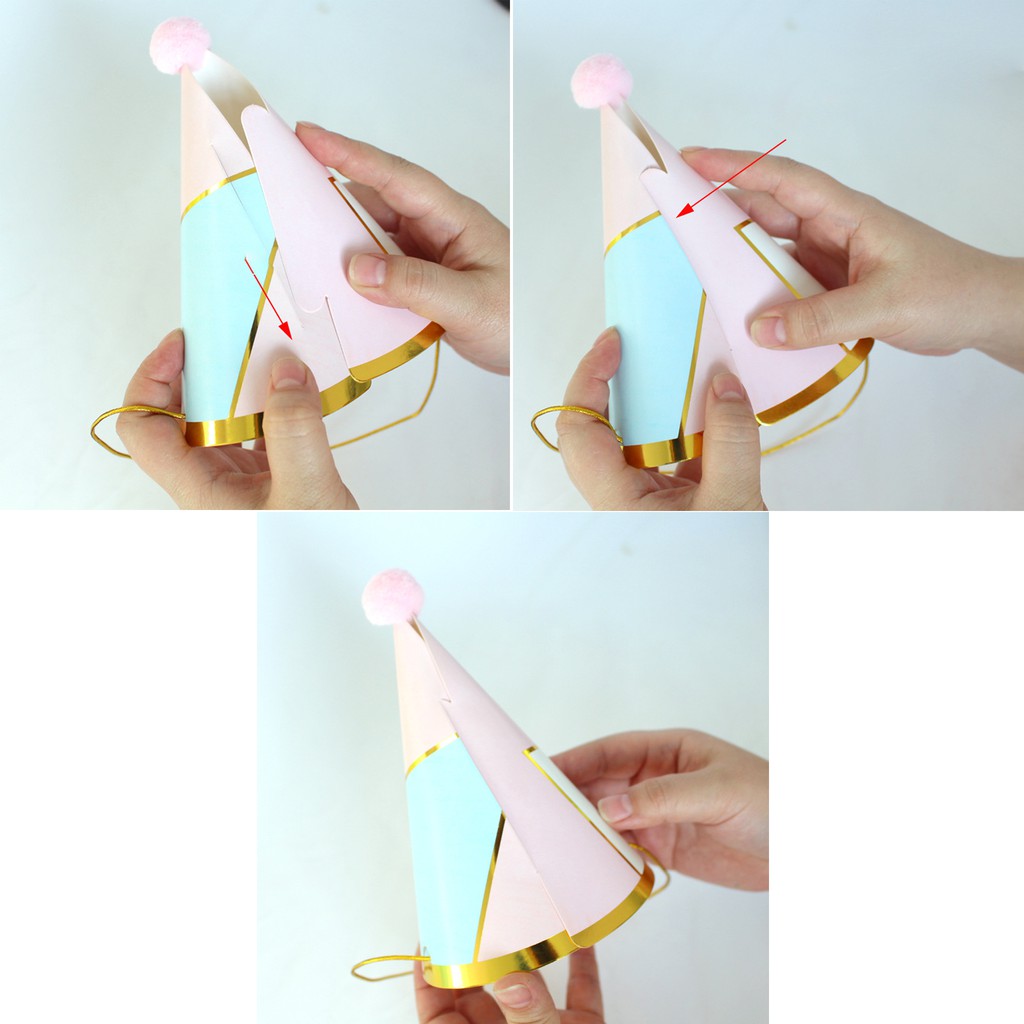 Mũ sinh nhật hàn quốc cho bé bằng giấy ép kim chóp bông dễ thương kích thước 11x16cm RPL002