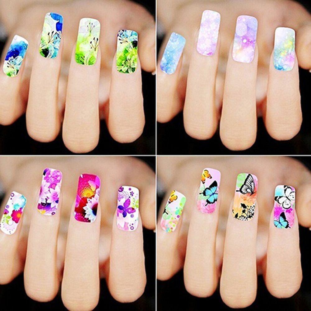 Set 50 Tấm Nhãn Dán Acrylic Hình Xăm Họa Tiết Hoa Trang Trí Móng Tay Tạm Thời DIY