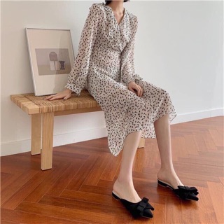 B Dép sục nơ chép da lộn basic