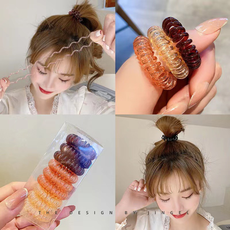 Set 9 Dây Buộc Tóc Xoắn Lò Xo Thạch Nhiều Màu Siêu Xinh