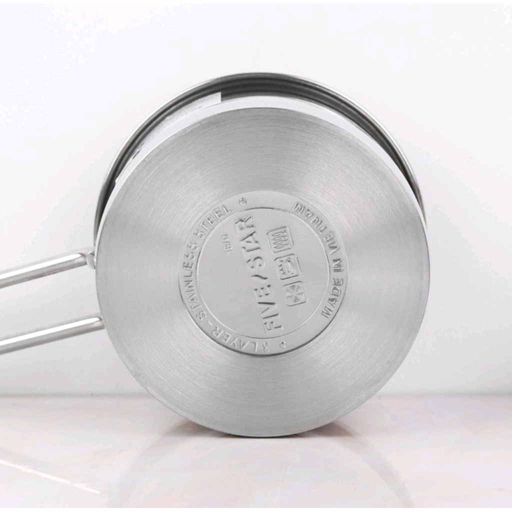 Quánh Inox 3 đáy nắp kính cao cấp Fivestar 12cm/14cm/16cm.