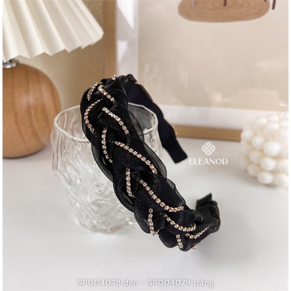 Băng đô cài tóc nữ Eleanor Accessories vải xoắn viền đính đá phụ kiện tóc 4078