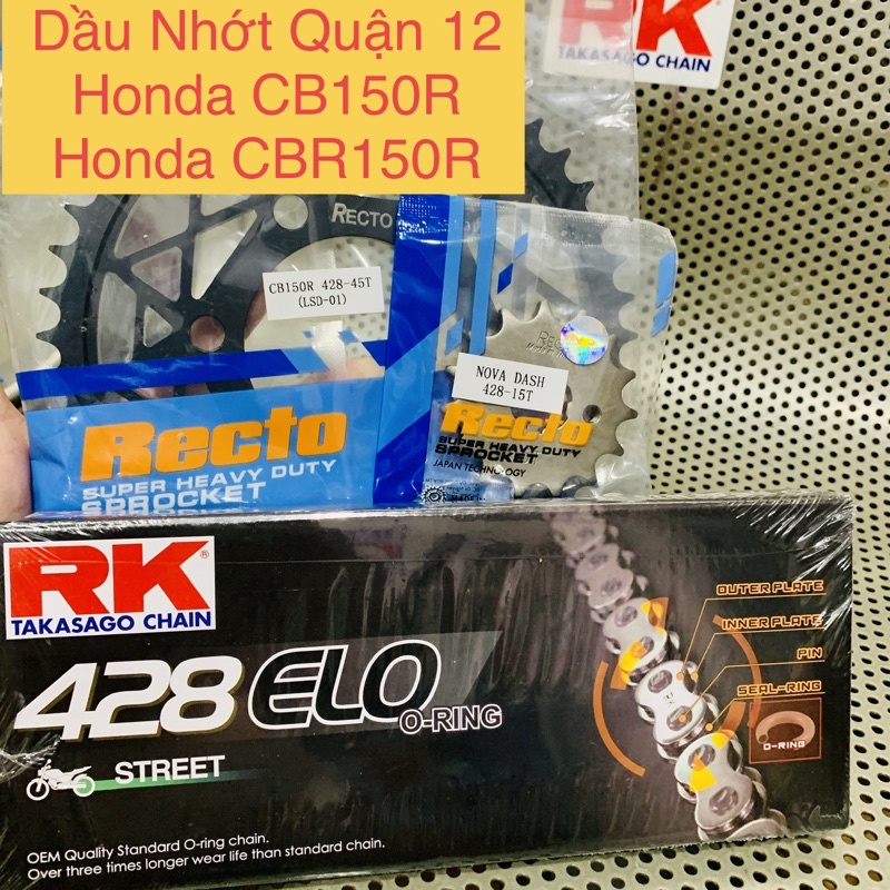 Honda CB150R - CBR150R Bộ Nhông 15T - Dĩa 45T 46T 47T - Sên RK 428ELO O-Ring Phốt Cao Su 132L Chính Hãng