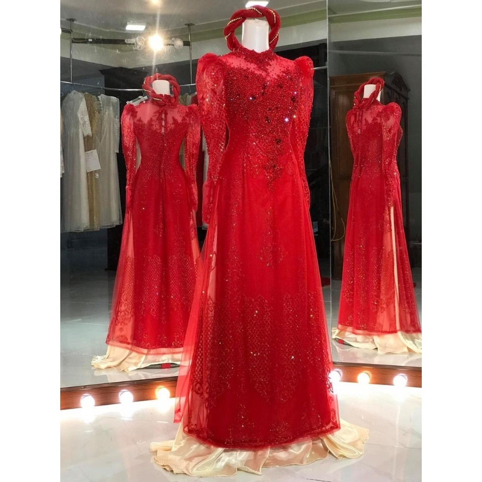 [ĐẶT HÀNG] Áo Dài Cô Dâu Đính Đá Màu Đỏ Siêu Xinh Trong Ngày Cưới ADD12