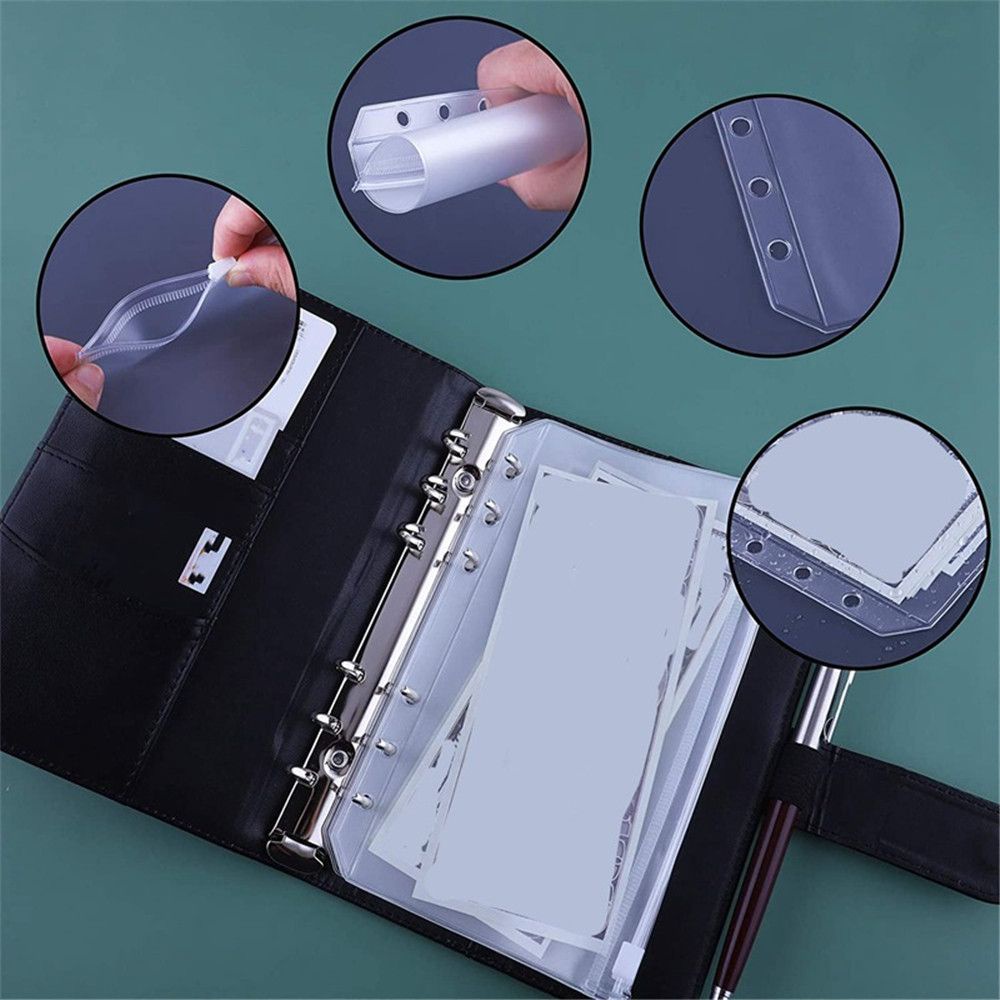 Bìa sổ còng da PU nhiều màu tùy chọn khổ A6 kèm 12 túi phòng bì đựng tiền mặt và nhãn dán dùng lên kế hoạch chi tiêu