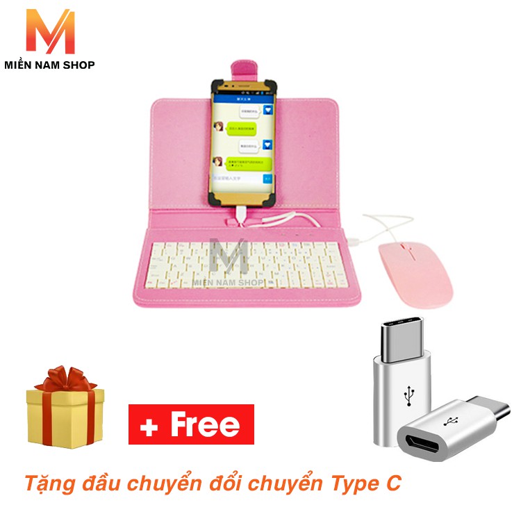 Bao da bàn phím kèm chuột máy tính bảng từ 4.5-7 inch + Đầu chuyển đổi Micro USB sang Type C