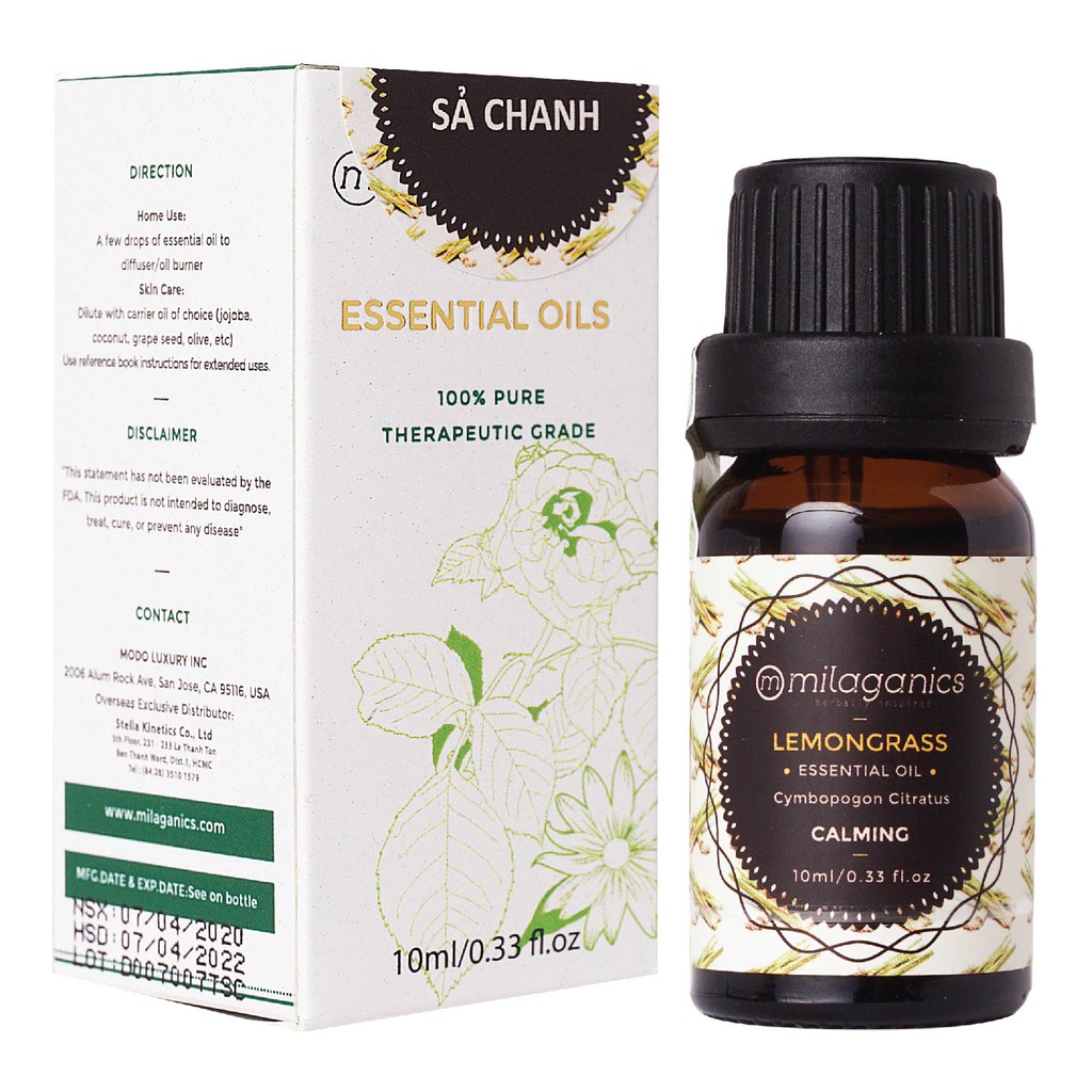 Tinh Dầu Sả Chanh Nguyên Chất Giúp Đuổi Muỗi, Thơm Phòng, Giảm Stress MILAGANICS 10ml (Chai)