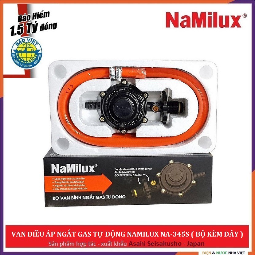 BỘ VAN + 1,5M DÂY NAMILUX + KẸP DÂY NGẮT GAS TỰ ĐỘNG NAMILUX NA-345S ĐIỀU ÁP, ĐỘ BỀN CAO, ĐỘ KÍN TUYỆT ĐỐI