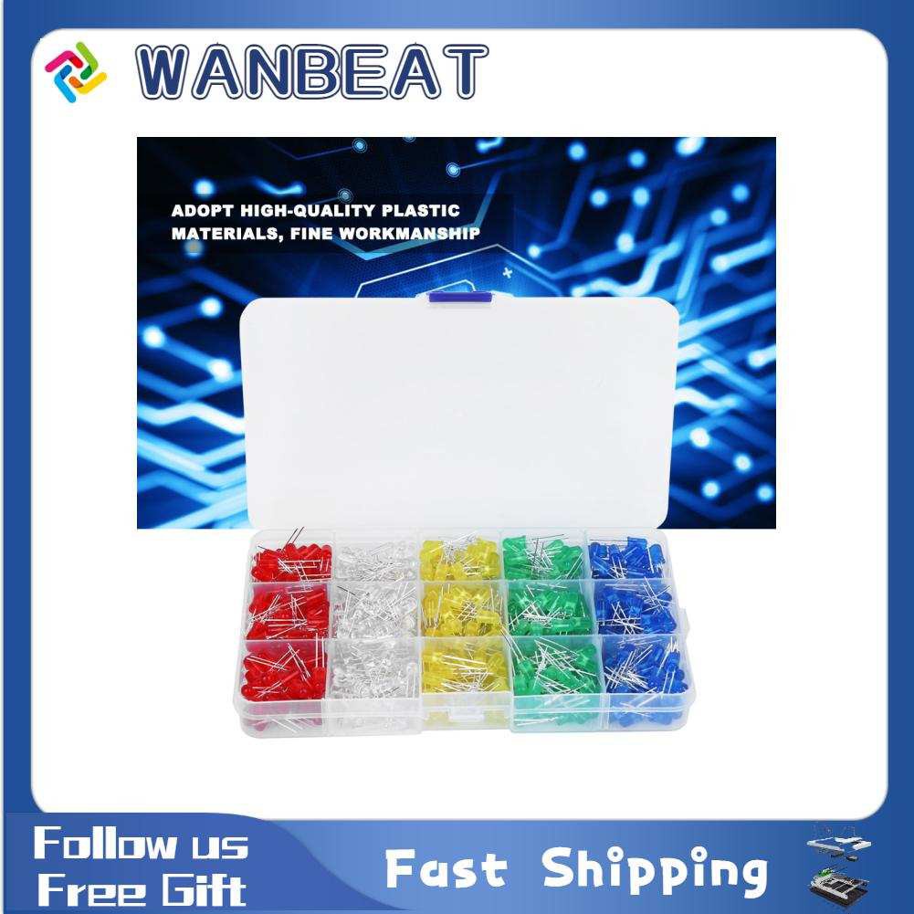 Wanbeat 500Pcs LED Light Diode Anti-Corrosion Plastic 5mm Blue/Green/Yellow/White/Red