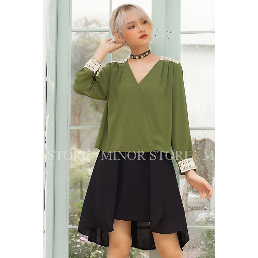 Áo kiểu xanh rêu đắp vạt [MINOR ADORABLE]