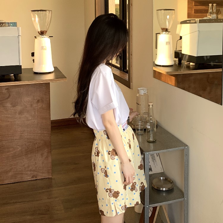 Quần short thể thao ống rộng in họa tiết hoạt hình phong cách Hàn Quốc thời trang mùa hè cho nữ