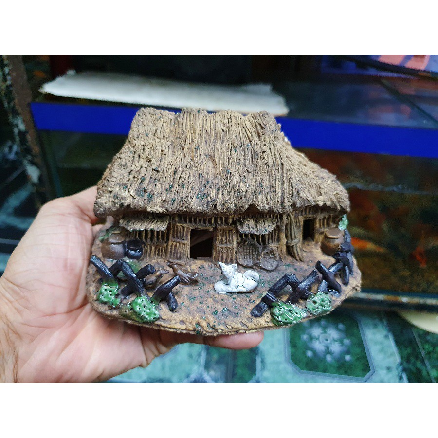 NHÀ LÁ TRANG TRÍ HỒ CÁ NON BỘ 15x11x10cm