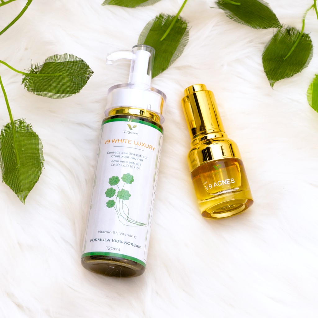 Combo Mụn, Serum + Sữa Rửa Mặt Rau Má - Mỹ Phẩm Bà Bầu V9Queen