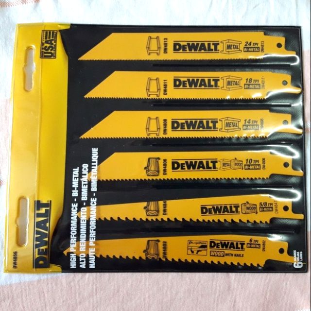 bộ 6 cái lưỡi cưa kiếm cưa sắt và gỗ chính hãng Dewalt USA mỹ, made in USA