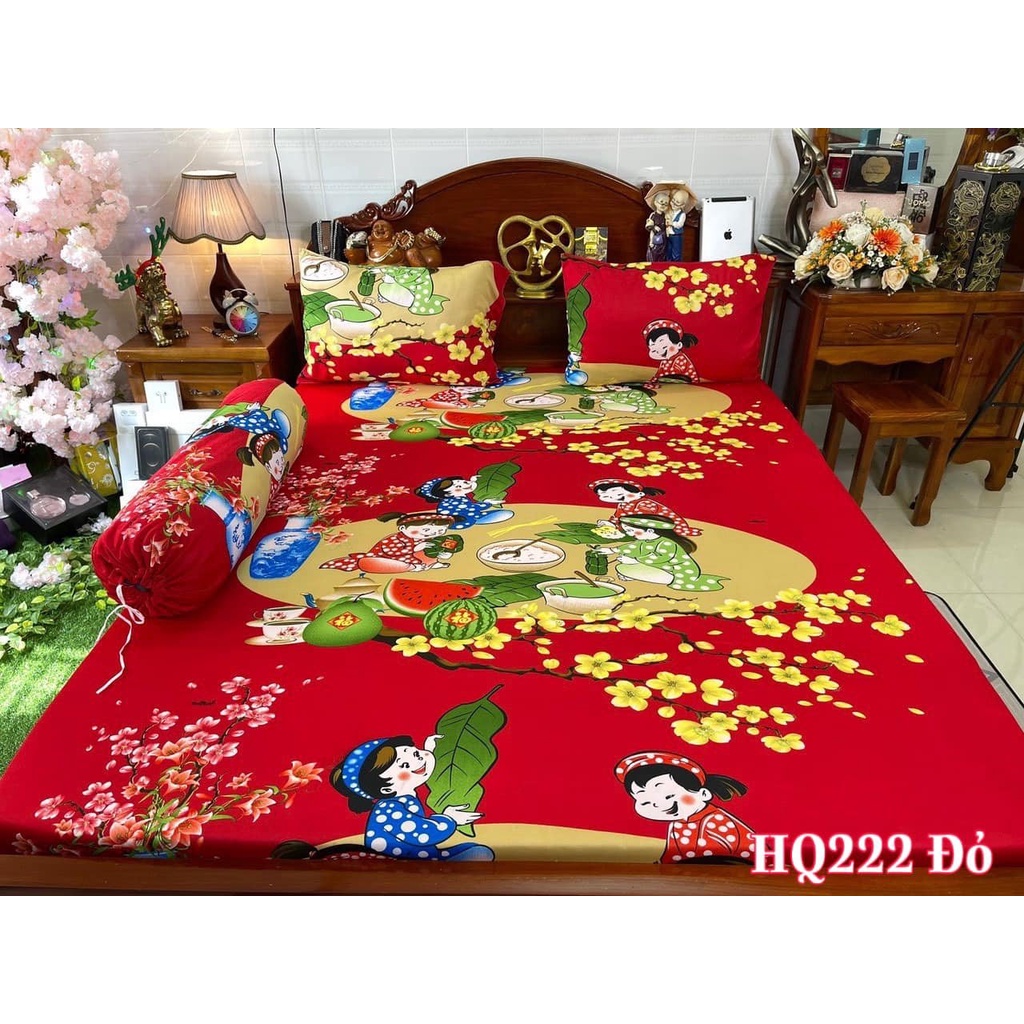 Drap Hoàng Kim 4 món họa tiết hoa ngày tết