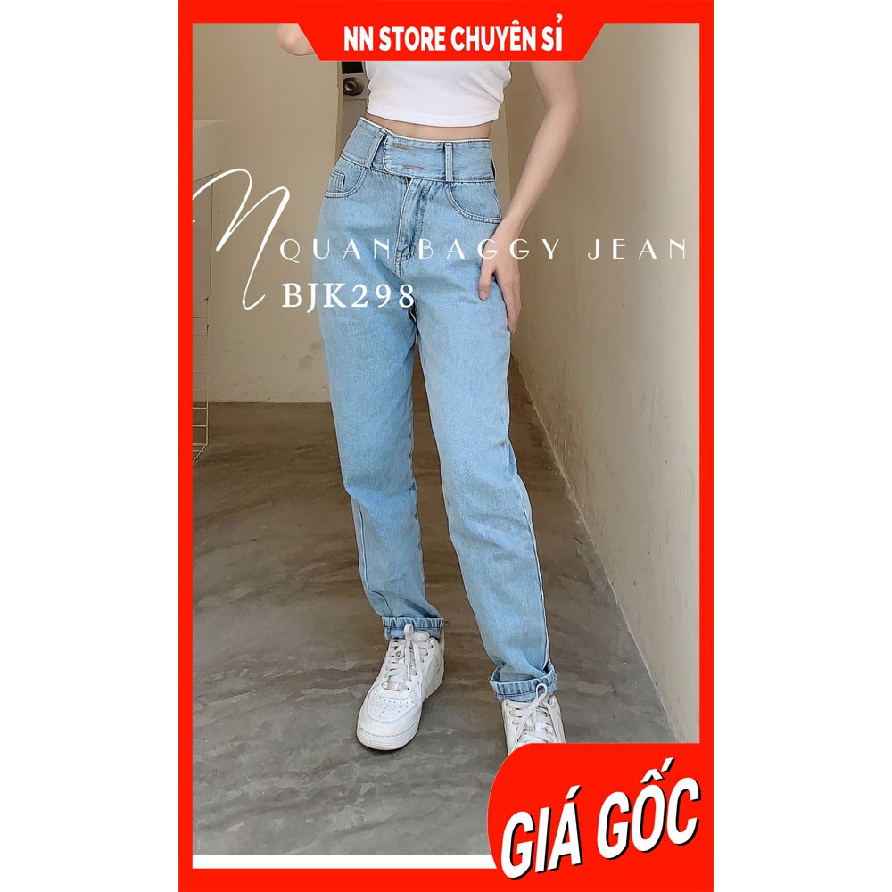 Quần baggy jean nữ lưng cao chất jean dày đẹp  Quần jean nữ cạp cao BJK298