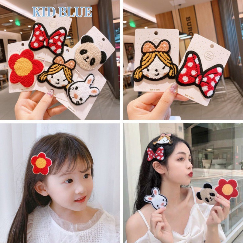 Kẹp tóc vải len kiểu dáng hoạt hình Hàn Quốc đáng yêu cho bé