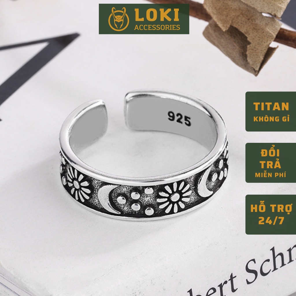 Nhẫn nam nữ tròn Loki Accessories màu bạc thời trang chất Titan đẹp đơn giản không gỉ - Nhẫn Sun &amp; Moon