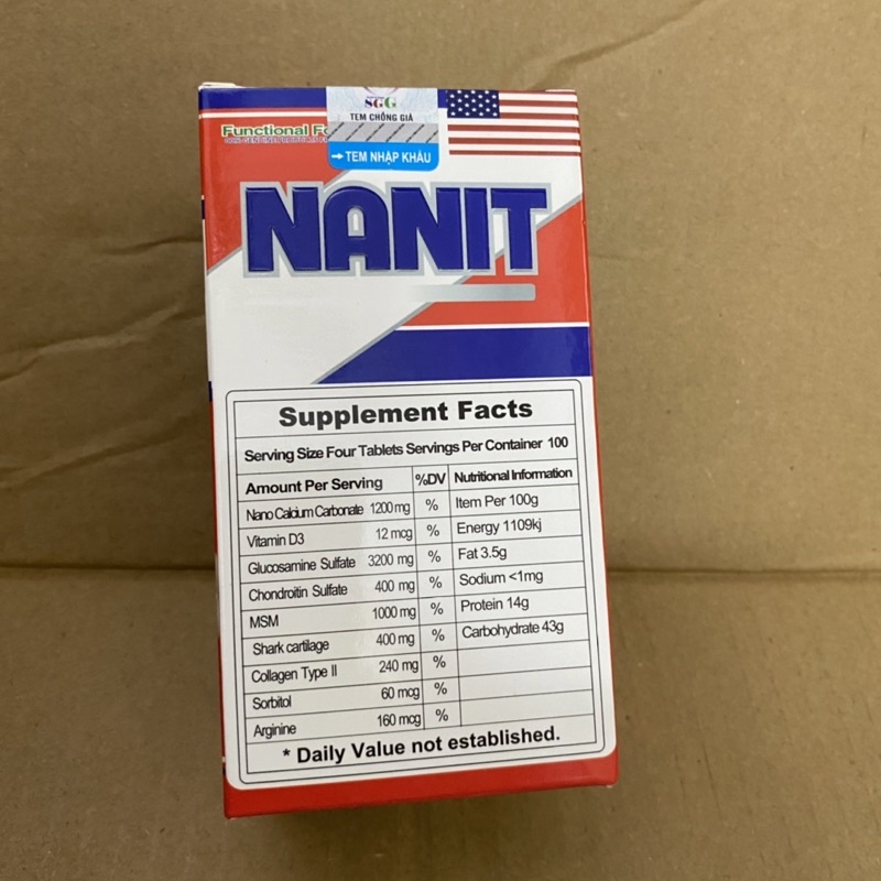 Viên xương khớp NANIT glucosamine 3200 nhập khẩu Mỹ Hộp 100 viên bổ sung chất nhờn cho khớp giúp giảm đau xương khớp