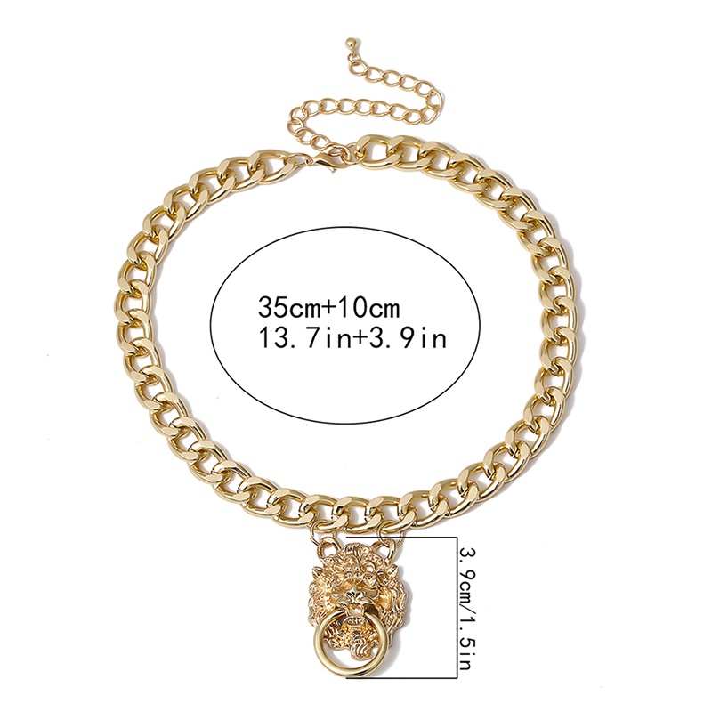 Vòng Cổ Choker Ngắn Mặt Hình Đầu Sư Tử Bằng Kim Loại Màu Vàng Phong Cách Gothic Punk Cho Nữ