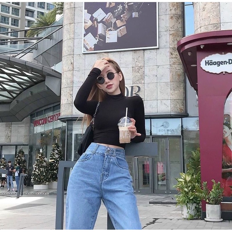🌸quần bò ống rộng cạp cao/ quần jean dáng baby cao cấp hót 2021