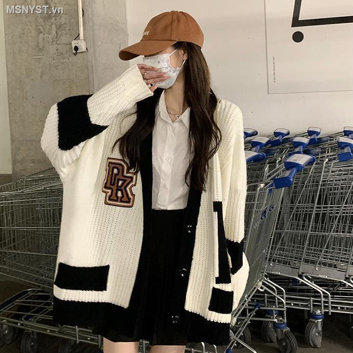 Áo khoác cardigan dệt kim tay dài phối màu sắc in chữ thời trang thu đông phong cách Hàn Quốc cho nữ
 | BigBuy360 - bigbuy360.vn