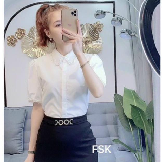 Áo Sơ Mi Nữ trắng tay cộc Xuu Design  Freeship - Ảnh Thật Sơ mi kiểu SMK10