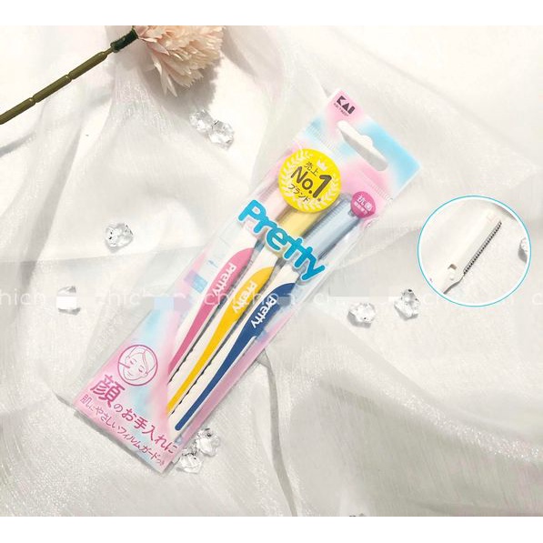 Set 3 dao cạo lông mày Pretty cán dài Nội địa Nhật Bản làm tẩy sạch lông nhanh chóng