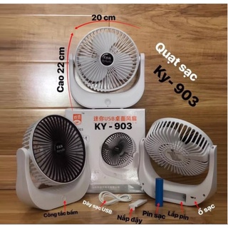 Quạt Sạc Tích Điện Xoay 120 Độ KY-903  - nhà của min